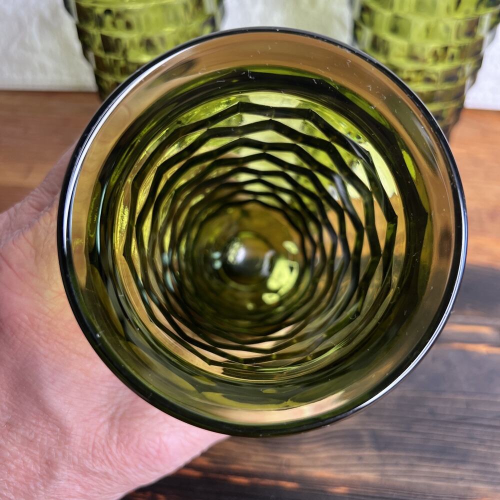 Whitehall Avocado Green Tumblers•MCM Cubist Glasses by Colony •Set of 3 •Vintage - Picture 5 of 10